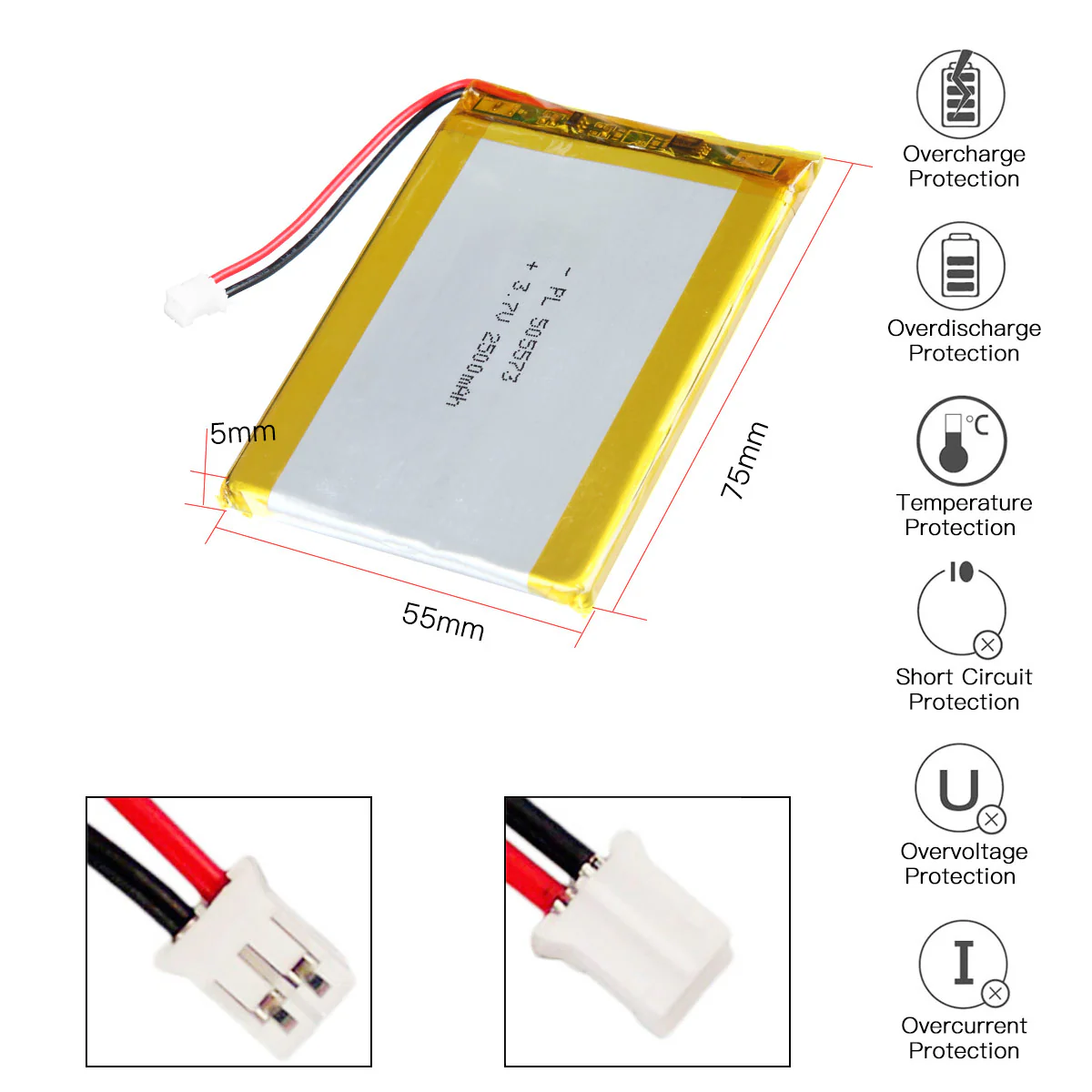 YDL 3.7V 2500mAh 505573 Rechargeable Lithium  Polymer Battery - Image 3