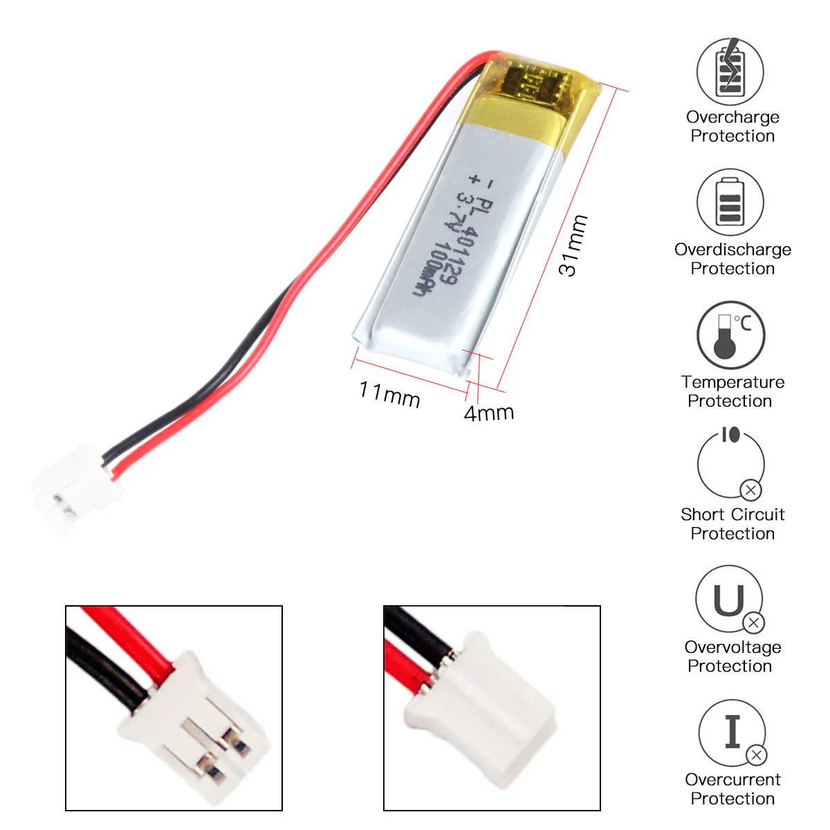 YDL 3.7V 100mAh 401129 Rechargeable Lithium Polymer Battery - Image 3