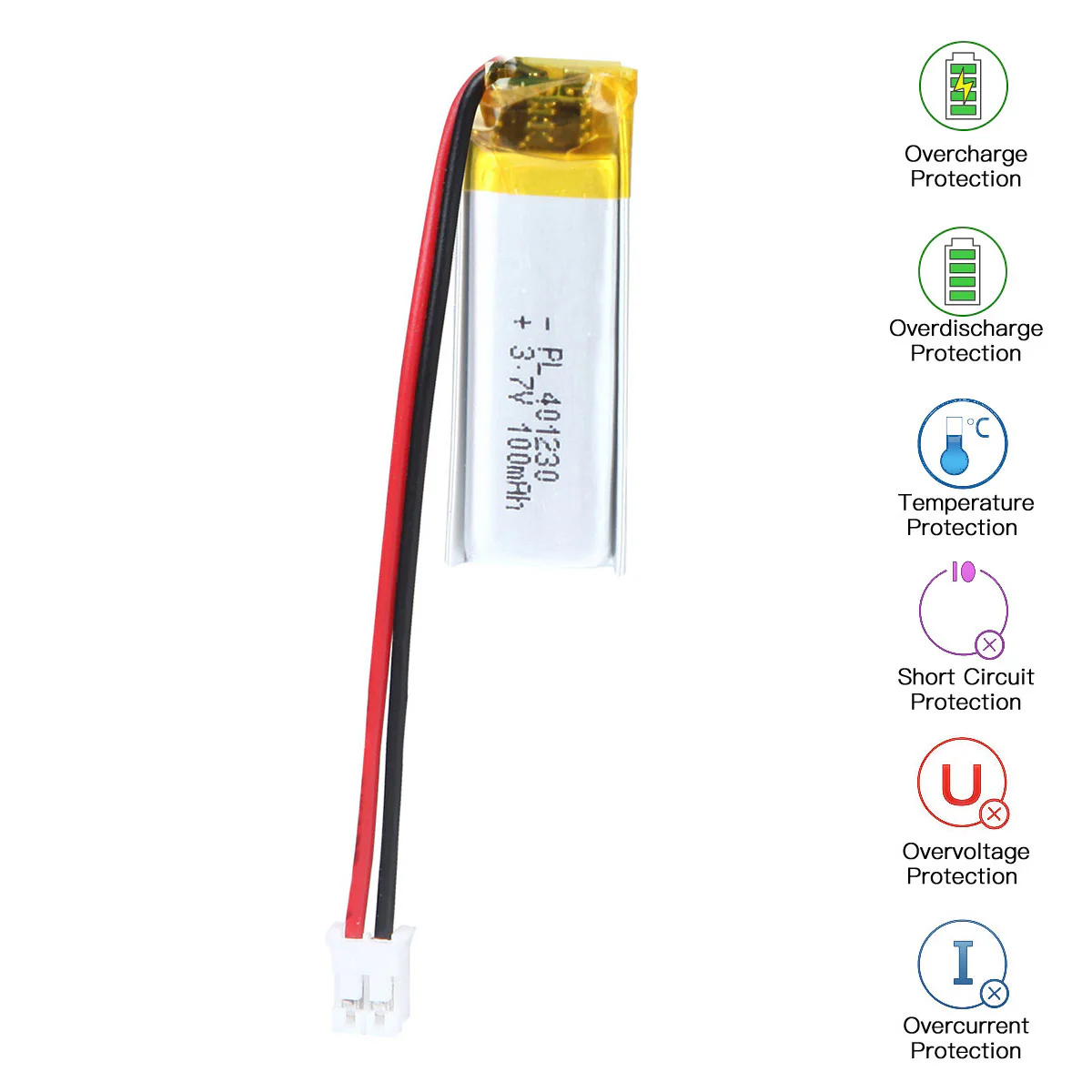 YDL 3.7V 100mAh 401230 Rechargeable Lithium Polymer Battery Length 32mm - Image 3