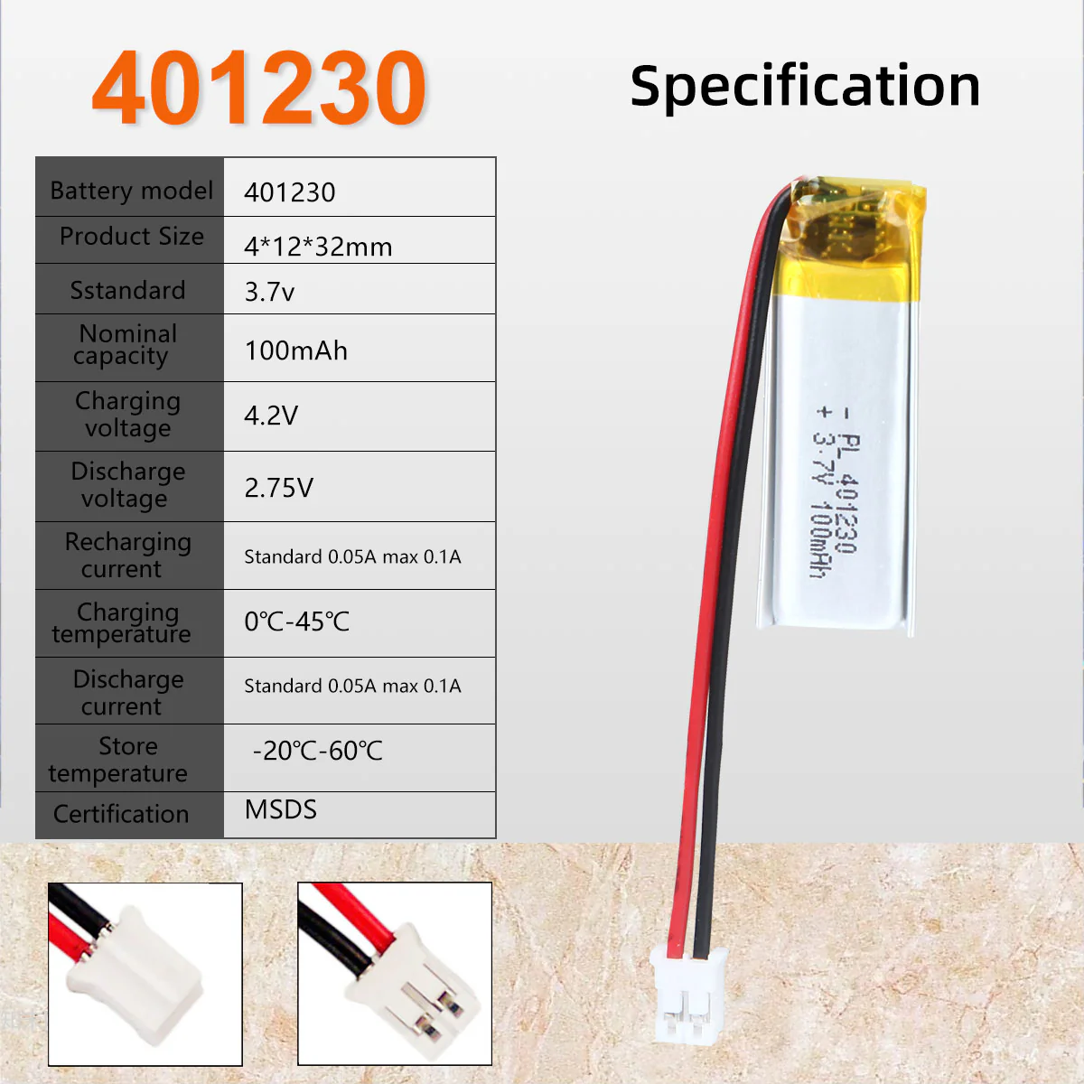 YDL 3.7V 100mAh 401230 Rechargeable Lithium Polymer Battery Length 32mm - Image 5