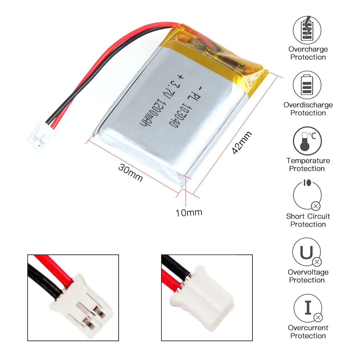 3.7V 1200mAh 103040 Rechargeable Lithium Polymer Battery - Image 3