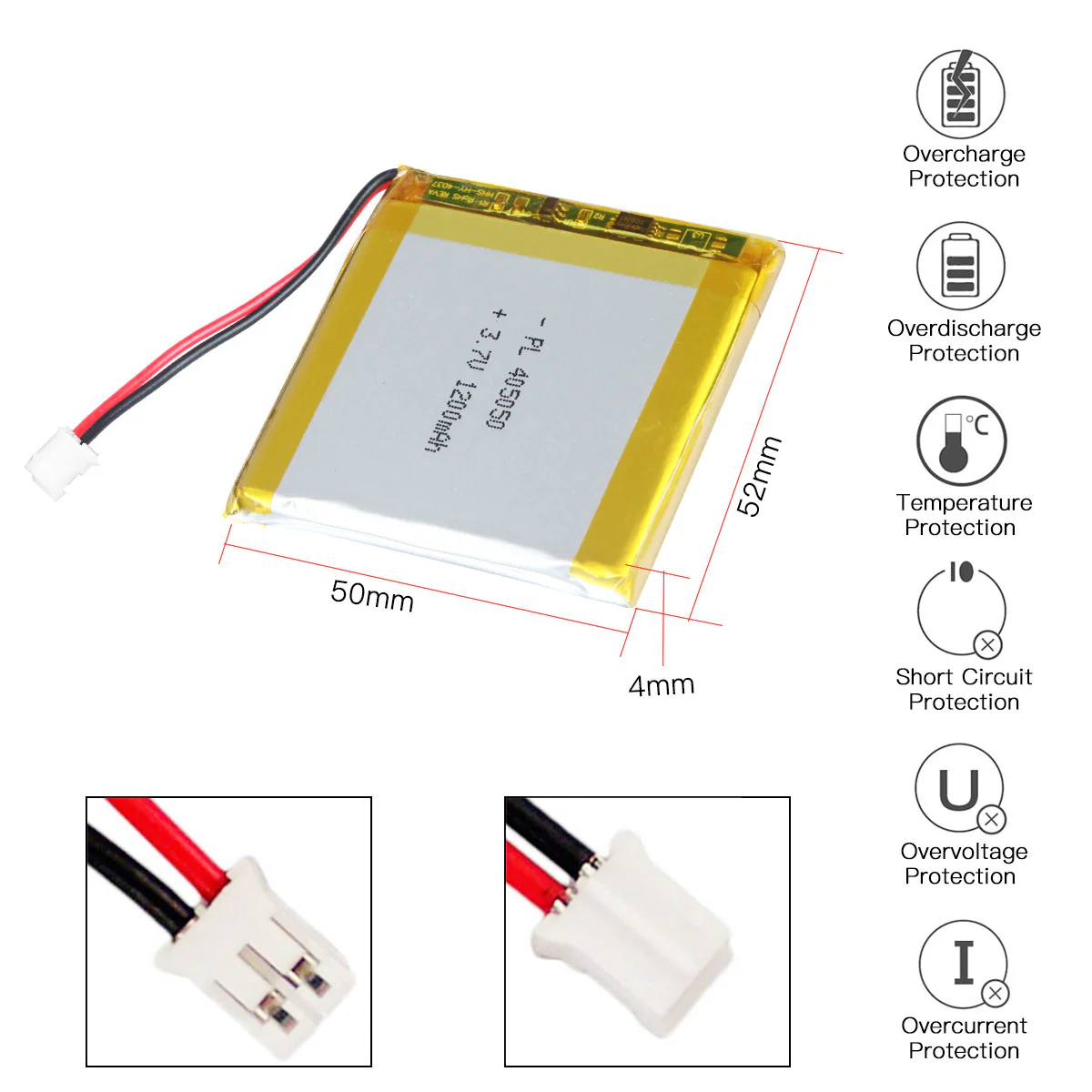 YDL 3.7V 1200mAh 405050 Rechargeable Lithium Polymer Battery Length 52mm - Image 4