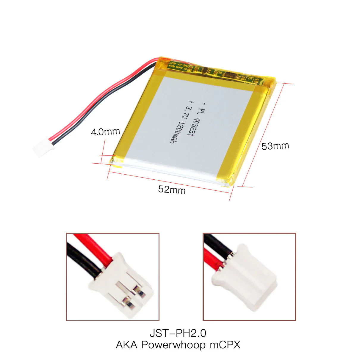 YDL 3.7V 1200mAh 405251 Rechargeable Lithium Polymer Battery Length 53mm - Image 4