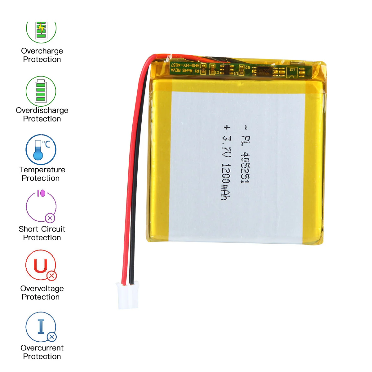 YDL 3.7V 1200mAh 405251 Rechargeable Lithium Polymer Battery Length 53mm - Image 5
