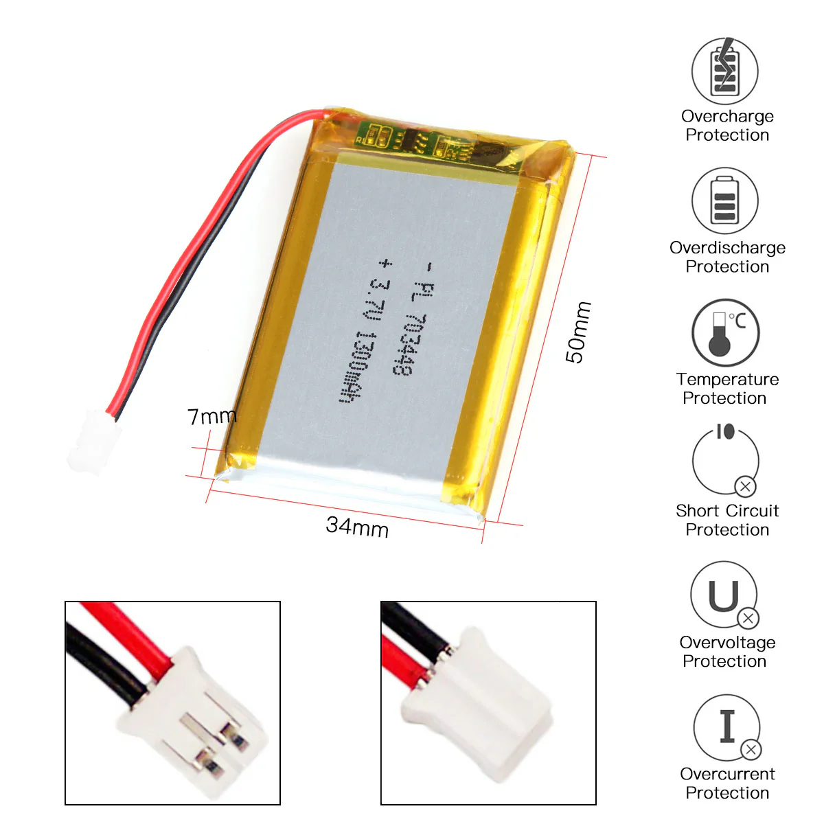 YDL 3.7V 1300mAh 703448 Rechargeable Lithium Polymer Battery - Image 3