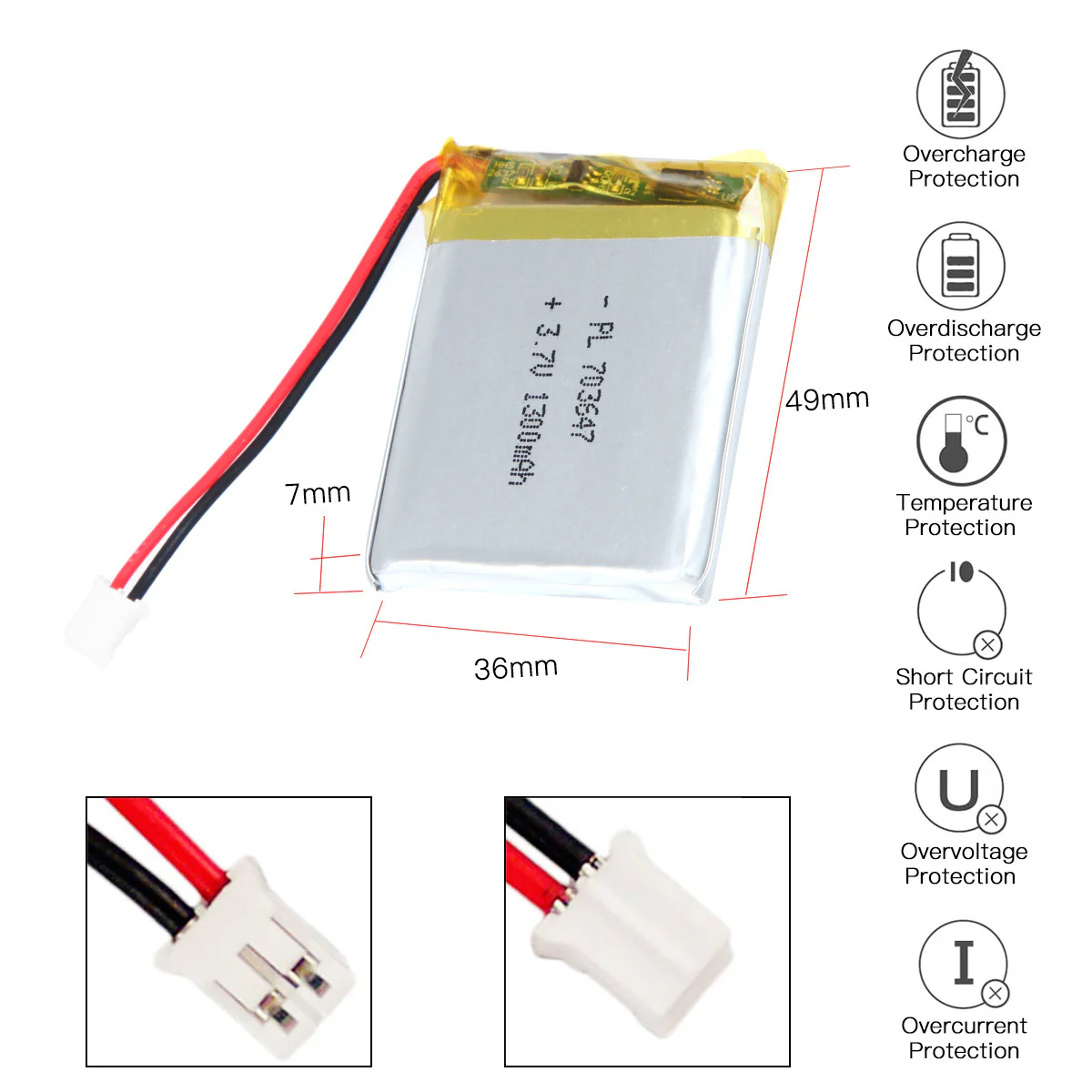 YDL 3.7V 1300mAh 703647 Rechargeable Lithium Polymer Battery - Image 3