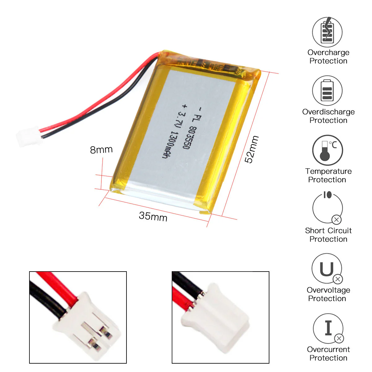 YDL 3.7V 1300mAh 803550 Lithium Polymer Battery Rechargeable Lithium Polymer ion Battery Pack - Image 3