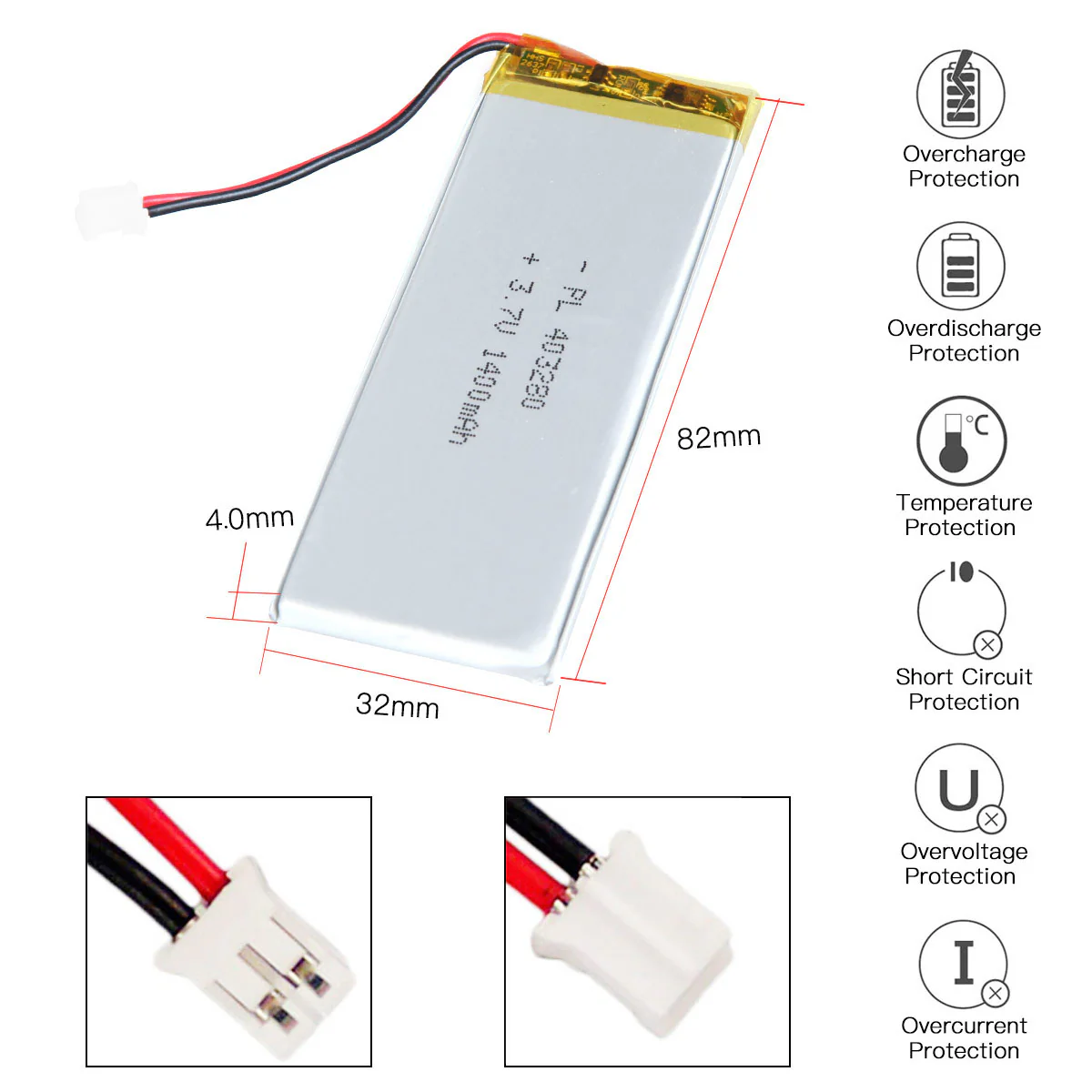 YDL 3.7V 1400mAh 403280 Rechargeable Lithium Polymer Battery Length 82mm - Image 4