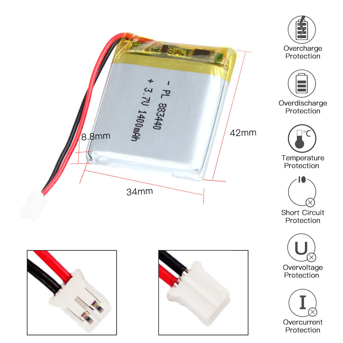 YDL 3.7V 1400mAh 883440 Rechargeable Lithium Polymer Battery - Image 4