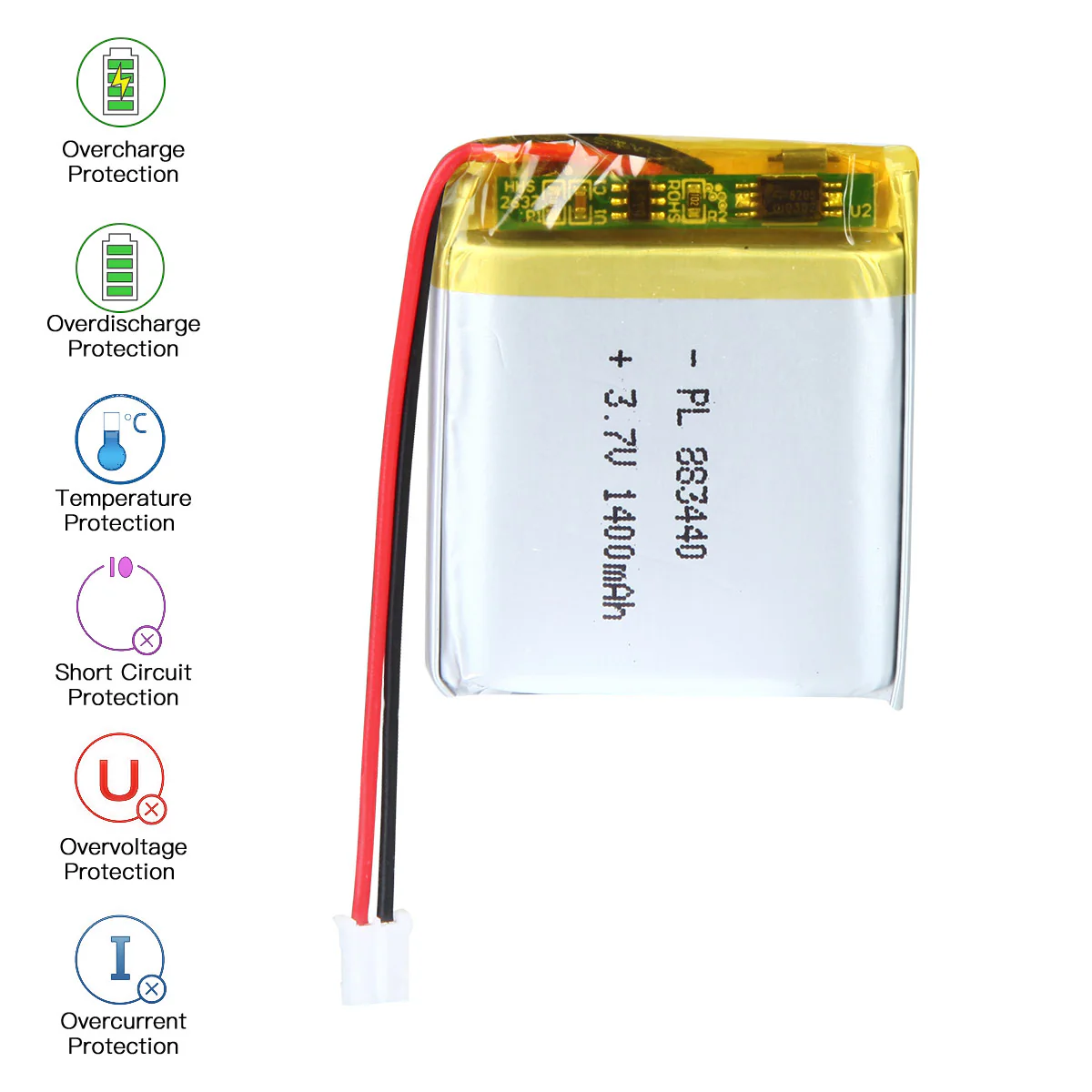 YDL 3.7V 1400mAh 883440 Rechargeable Lithium Polymer Battery - Image 6