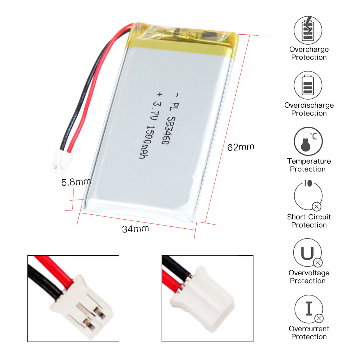 YDL 3.7V 1500mAh 583460 Rechargeable  Lithium Polymer Battery - Image 4