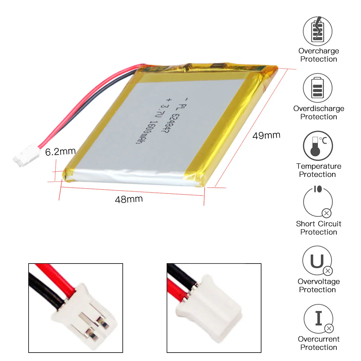 YDL 3.7V 1600mAh 624847 Rechargeable Lithium Polymer Battery - Image 4