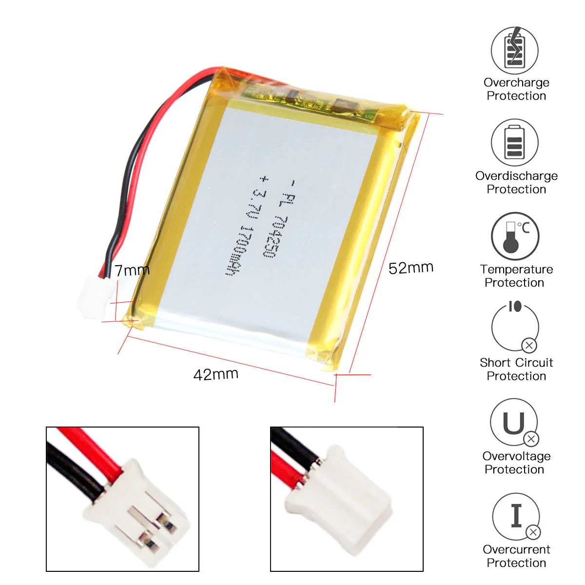 YDL 3.7V 1700mAh 704250 Lithium Polymer Battery Pack - Image 4