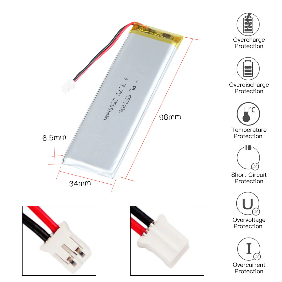 YDL 3.7V 1800mAh 653496 Rechargeable Lithium Polymer Battery - Image 4