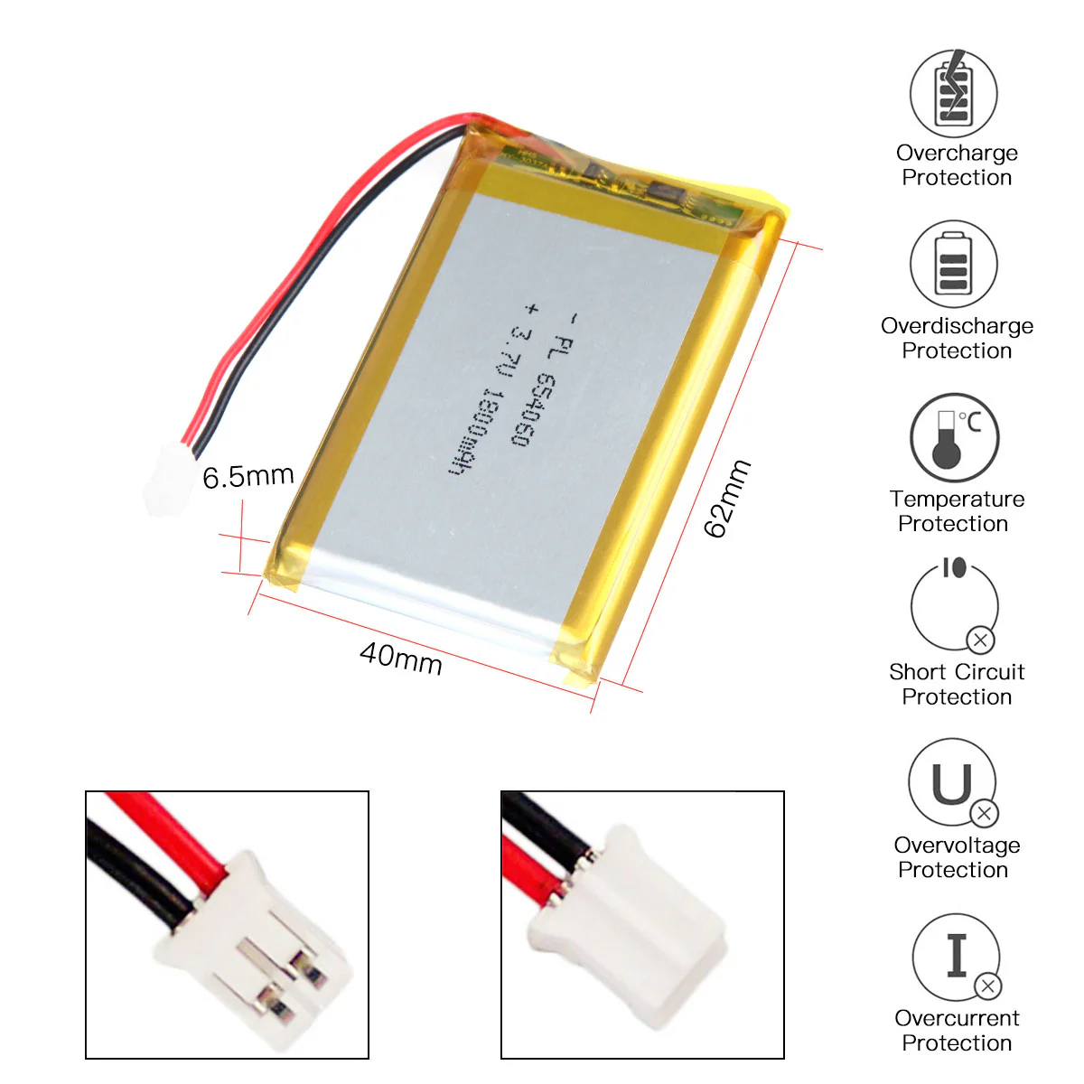 3.7V 1800mAh 654060 Rechargeable Lithium Polymer Battery - Image 4