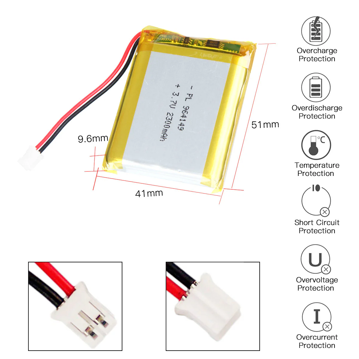 YDL 3.7V 2300mAh 964149 Rechargeable Lithium Polymer Battery Length 51mm - Image 3