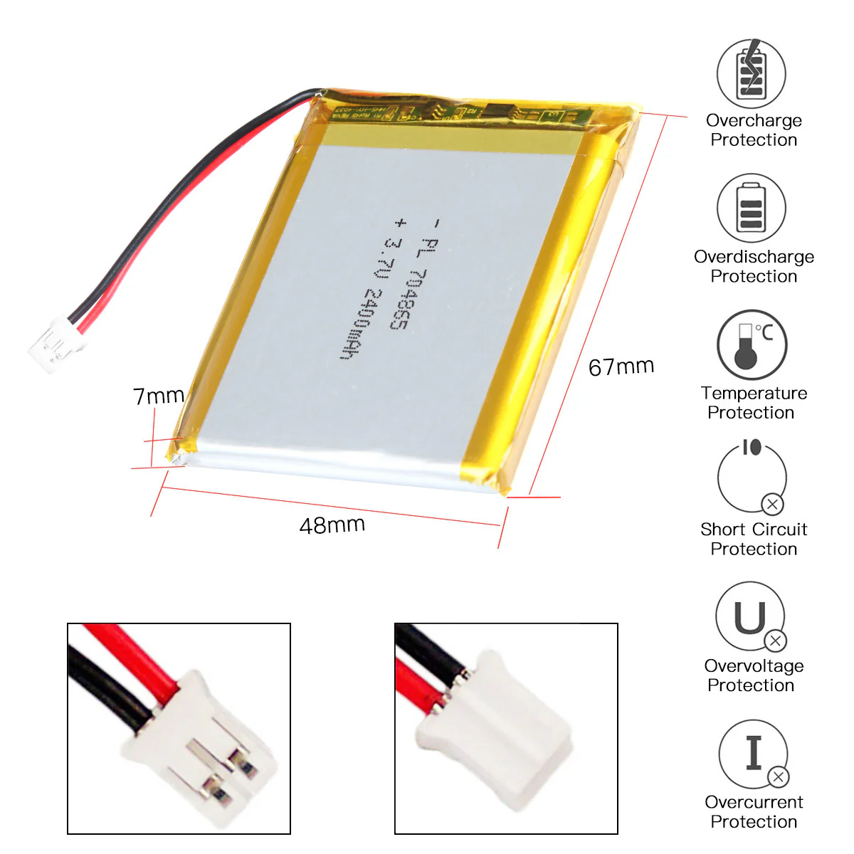 YDL 3.7V 2400mAh 704865 Rechargeable Lithium Polymer Battery - Image 3