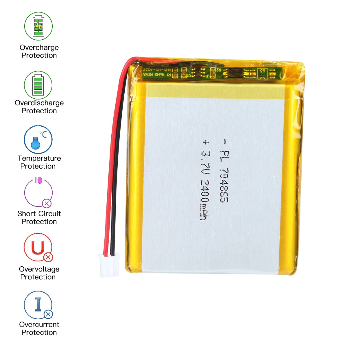 YDL 3.7V 2400mAh 704865 Rechargeable Lithium Polymer Battery - Image 5