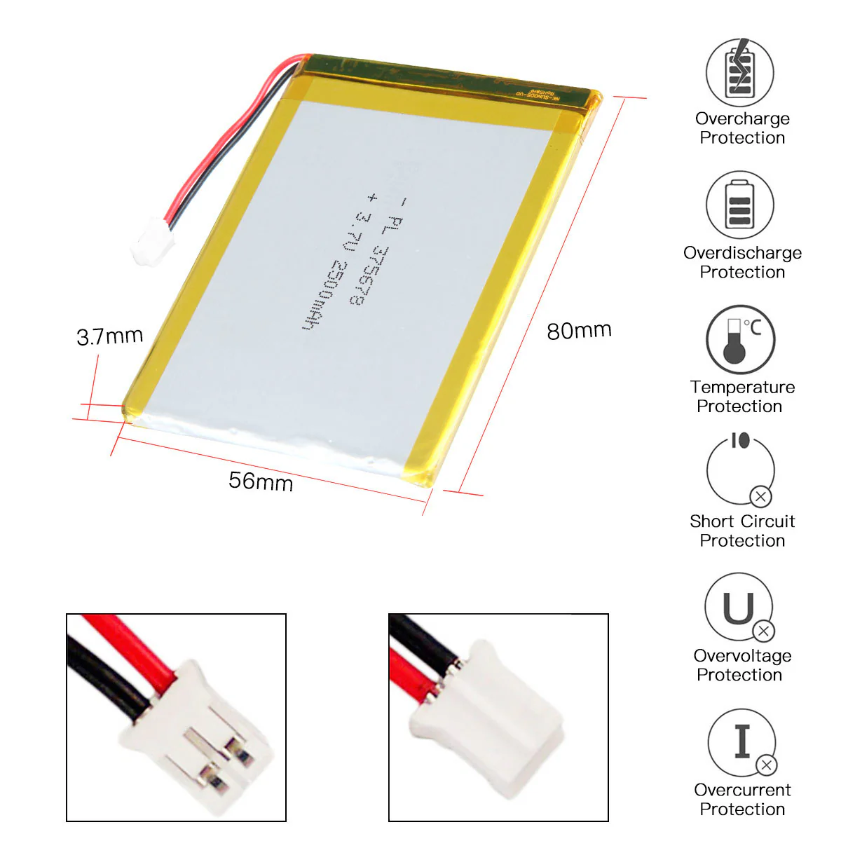 YDL 3.7V 2500mAh 375678 Rechargeable Lithium Polymer Battery Length 80mm - Image 3