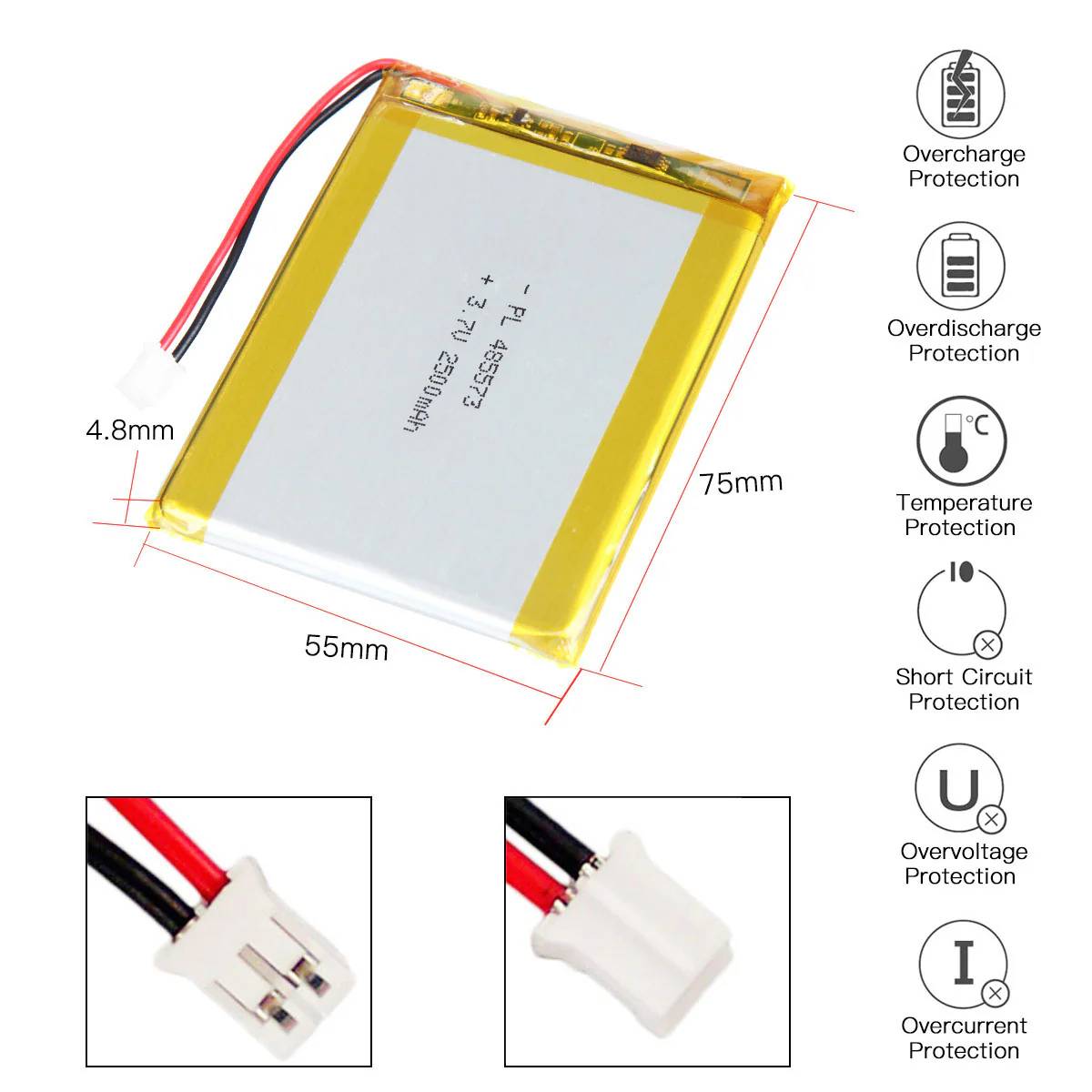 3.7V 2500mAh 485573 Rechargeable Lithium Polymer Battery - Image 3