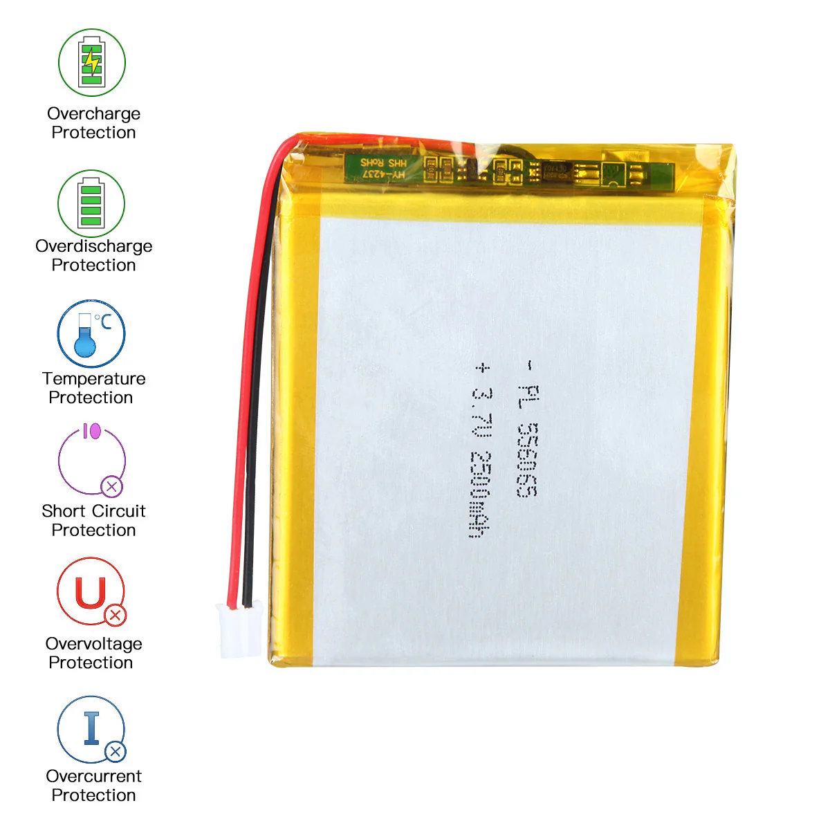 YDL 3.7V 2500mAh 556065 Rechargeable Lithium Polymer Battery Length 67mm - Image 5
