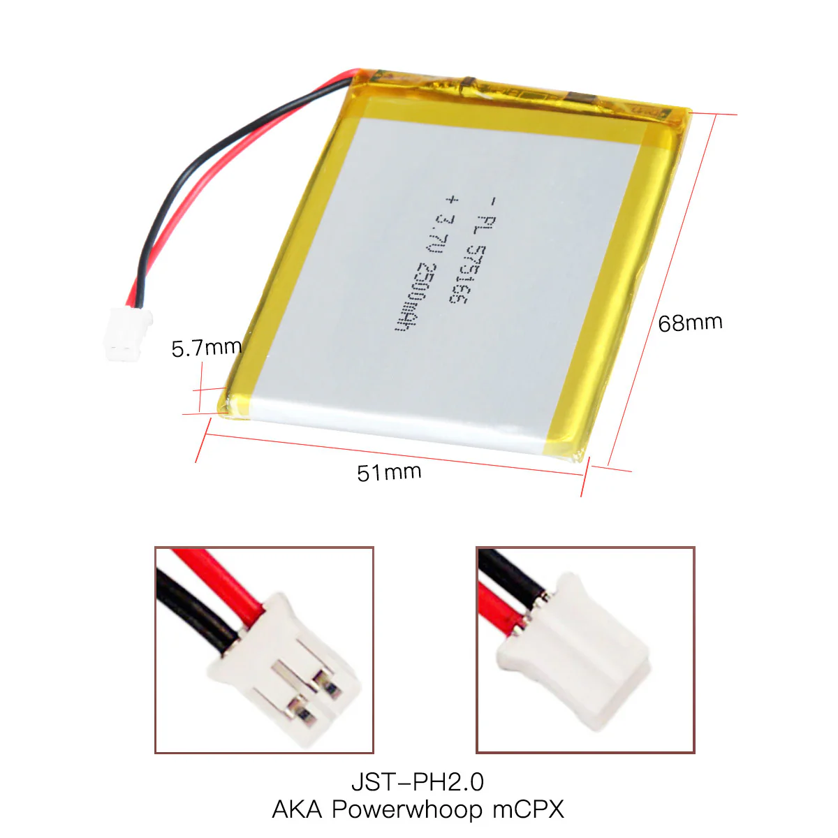 YDL 3.7V 2500mAh 575166 Rechargeable Lithium Polymer Battery Length 68mm - Image 4