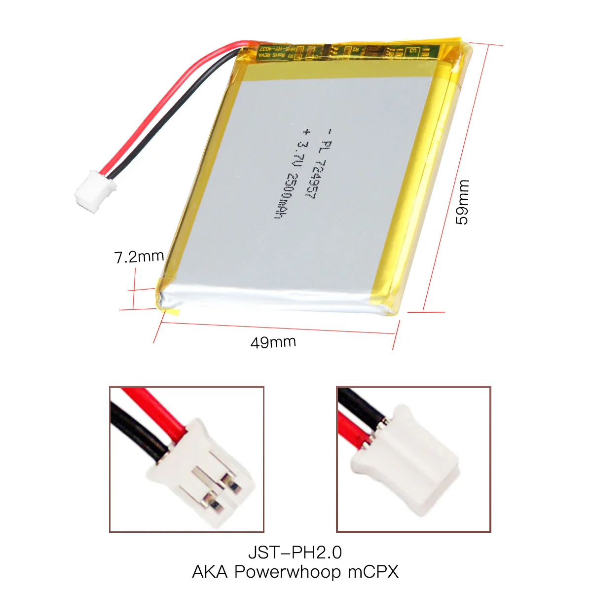 YDL 3.7V 2500mAh 724957 Rechargeable Lithium Polymer Battery Length 59mm - Image 4