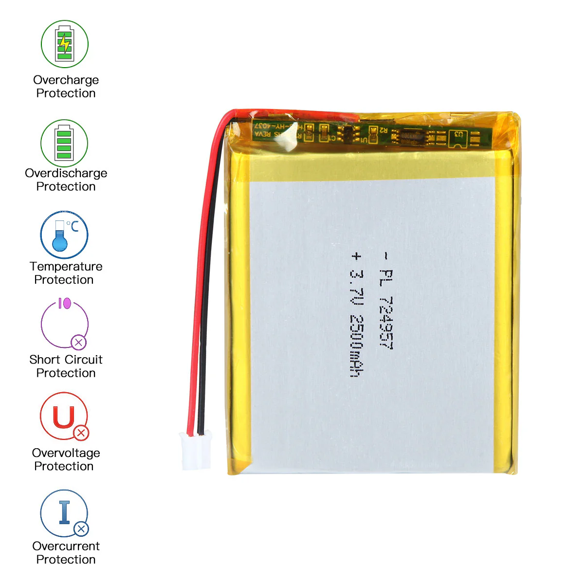 YDL 3.7V 2500mAh 724957 Rechargeable Lithium Polymer Battery Length 59mm - Image 5