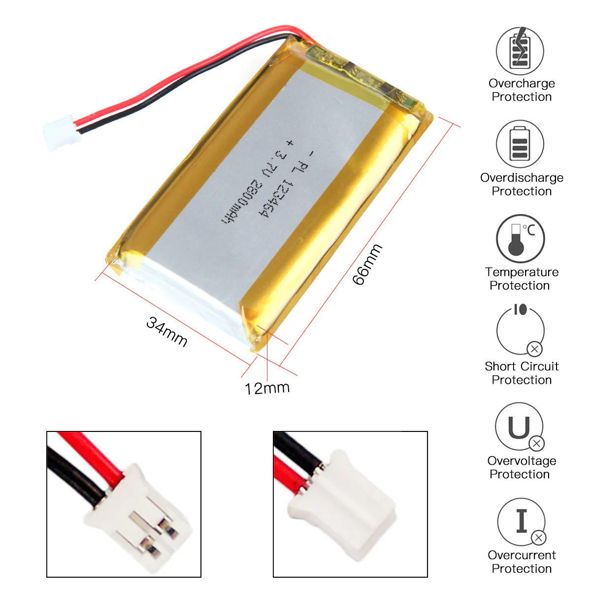 YDL 3.7V 2800mAh 123464 Rechargeable Lithium Polymer Battery Length 66mm - Image 3