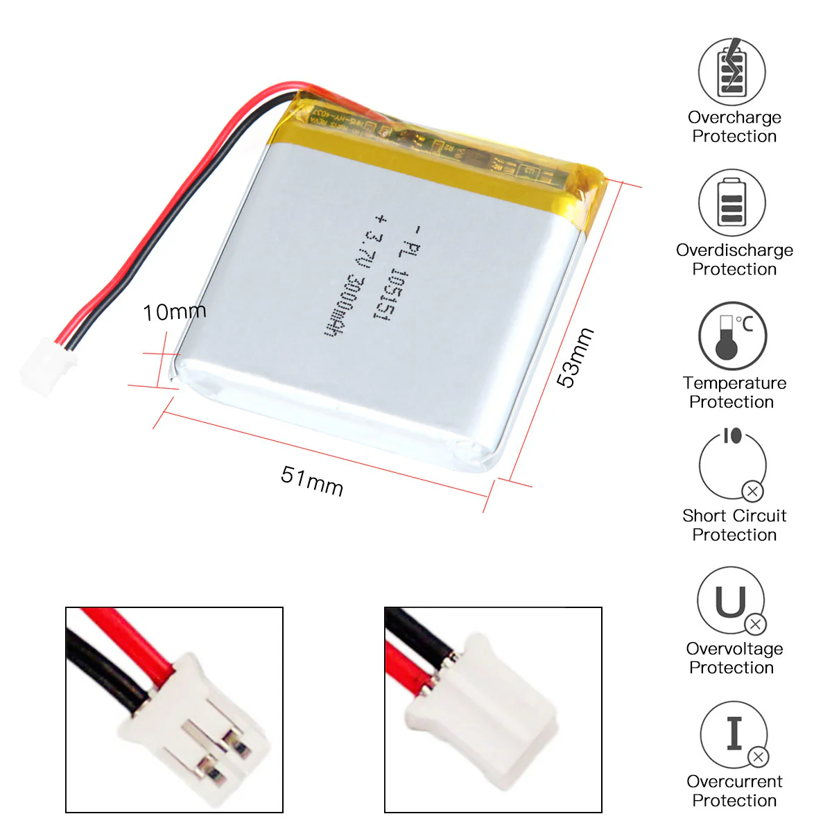 3.7V 3000mAh 105151 Rechargeable Lithium Polymer Battery - Image 3