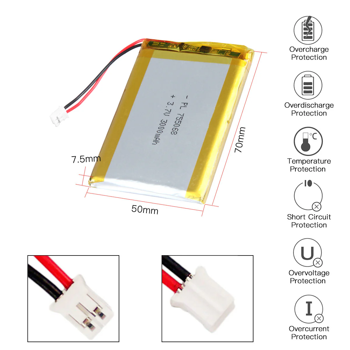 YDL 3.7V 3000mAh 755068 Rechargeable Lithium Polymer Battery - Image 3
