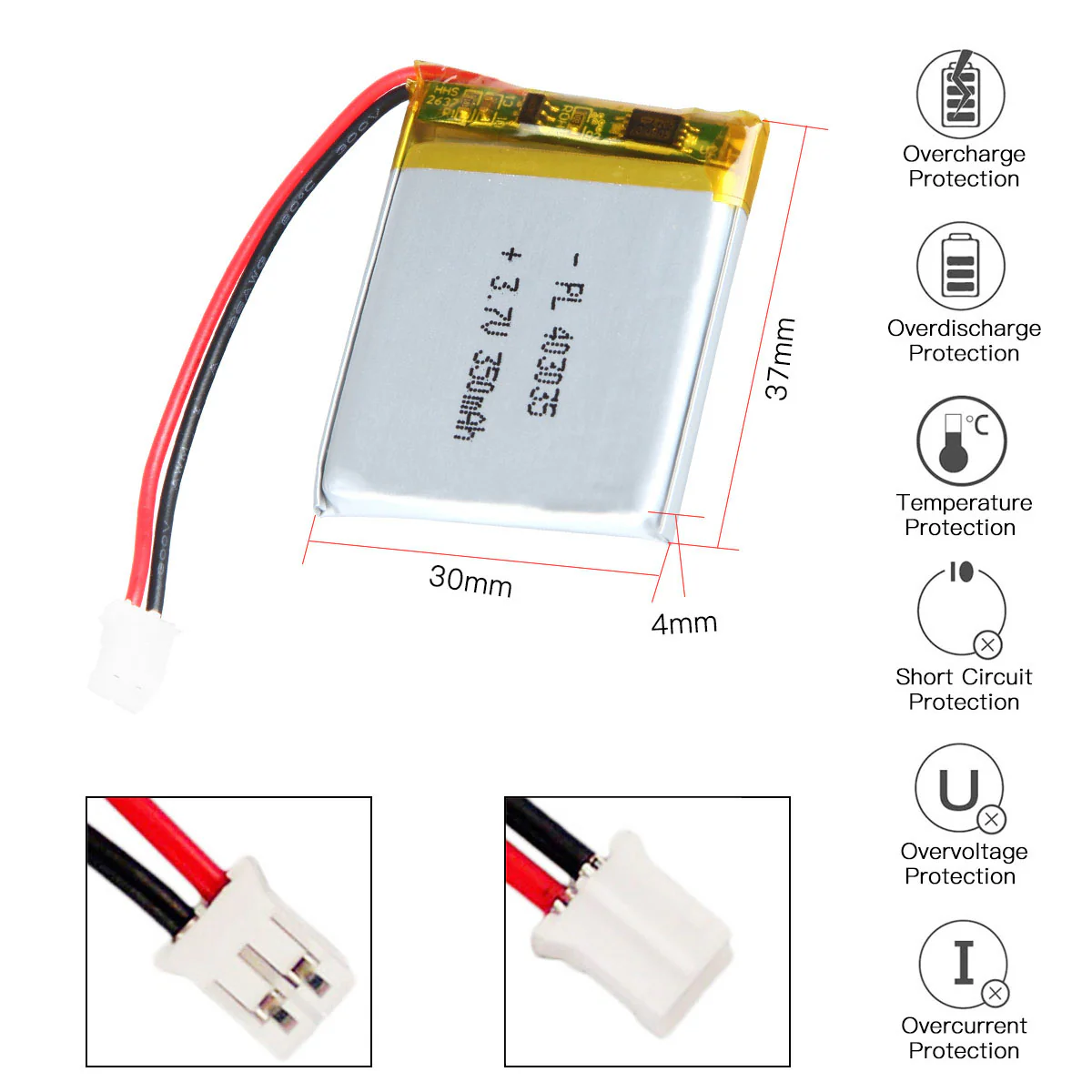 YDL 3.7V 350mAh 403035 Rechargeable Lithium Polymer Battery Length 37mm - Image 3