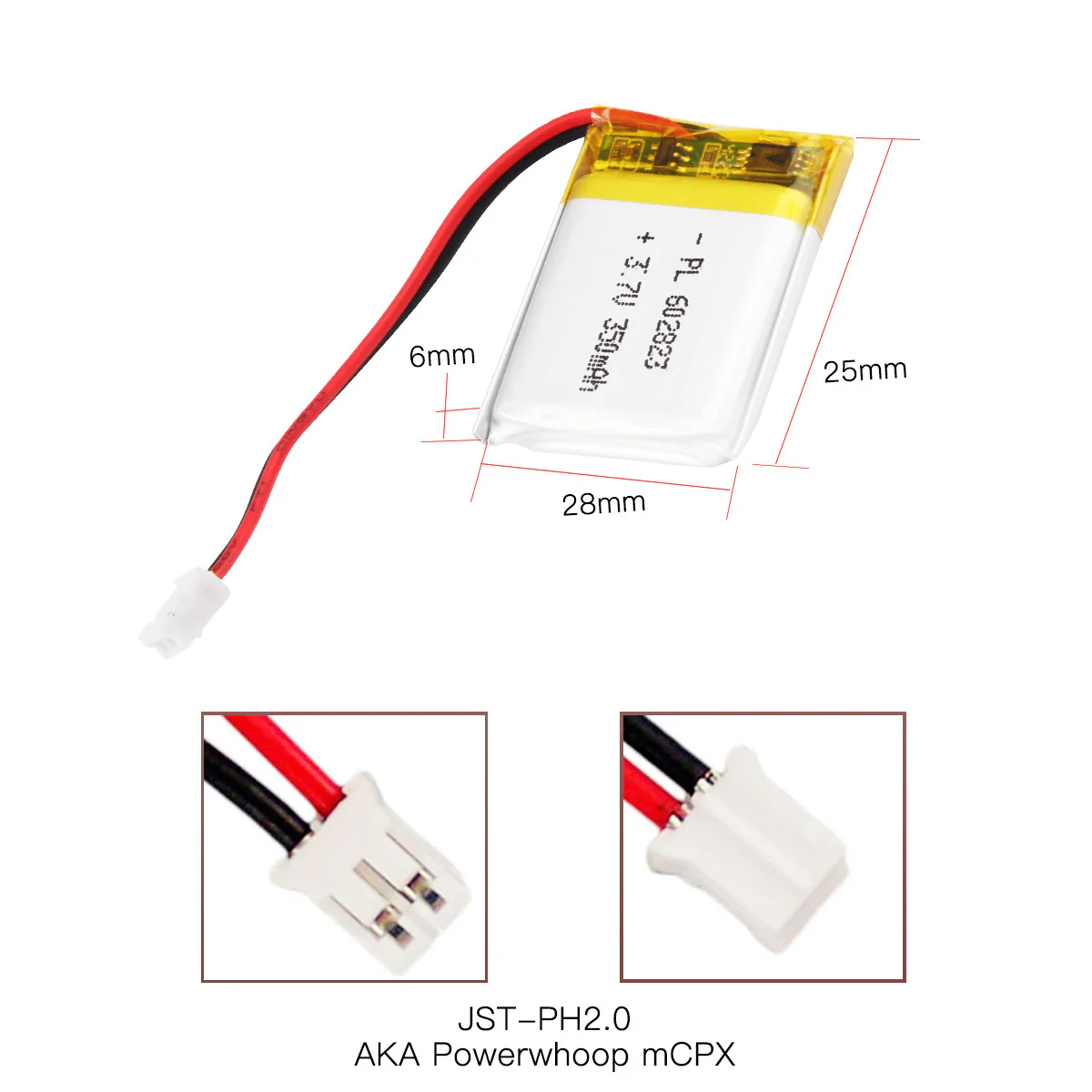 YDL 3.7V 350mAh 602823 Rechargeable Lithium Polymer Battery Length 25mm - Image 4