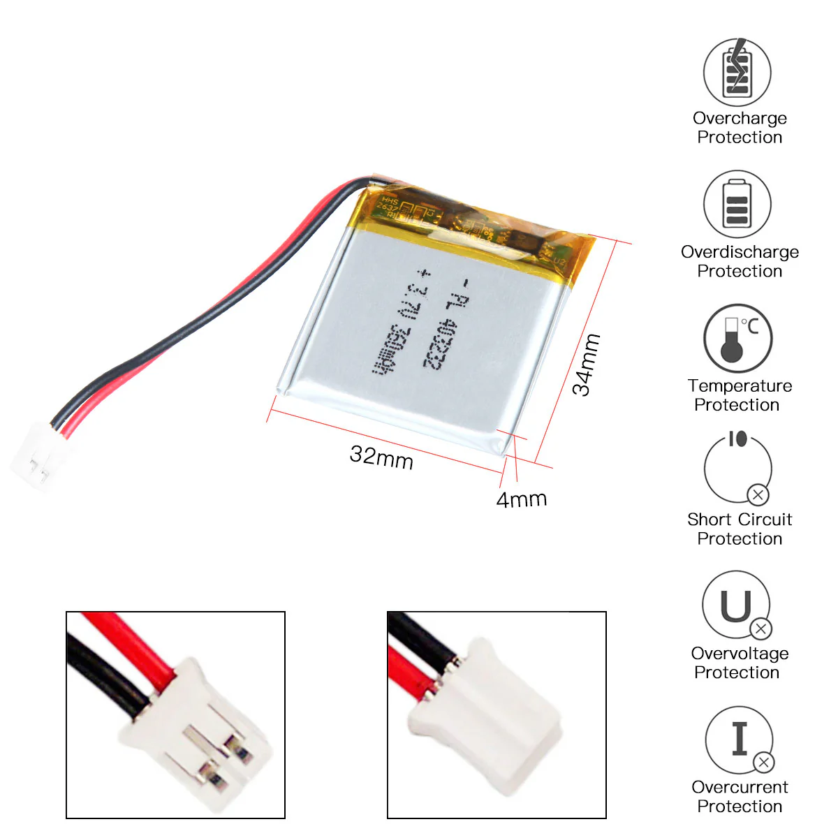 YDL 3.7V 360mAh 403232 Rechargeable Lithium Polymer Battery Length 34mm - Image 3