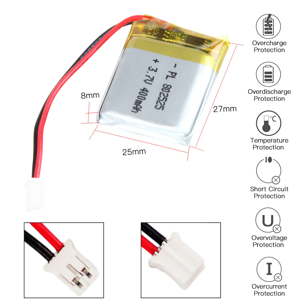 YDL 3.7V 400mAh 802525 Rechargeable Lithium Polymer Battery - Image 3