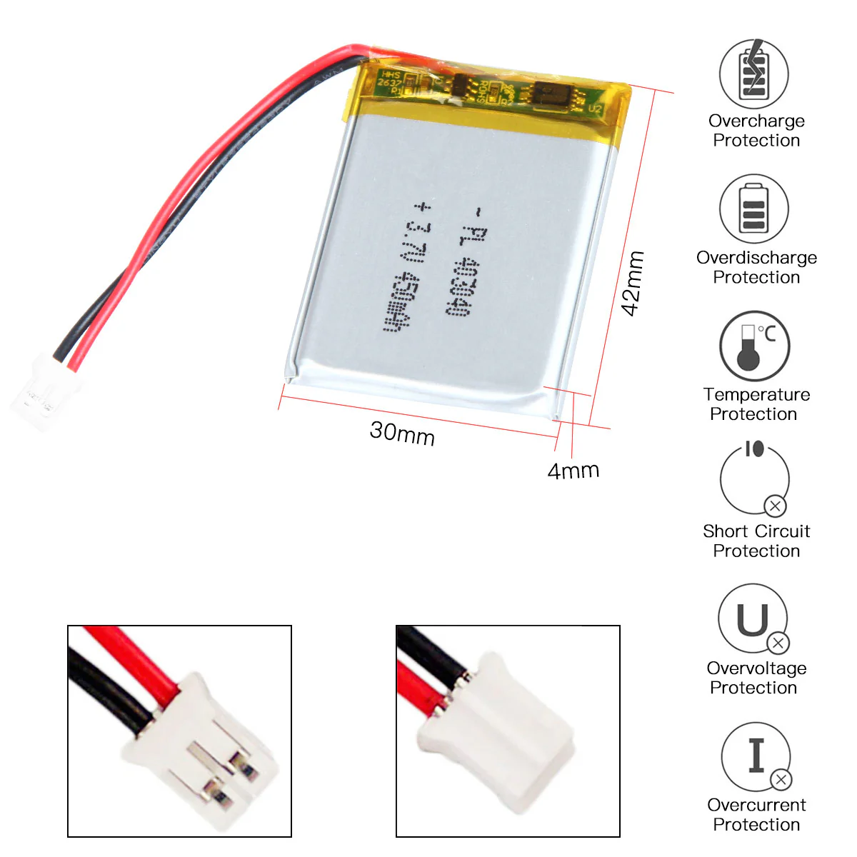 YDL 3.7V 450mAh 403040 Rechargeable Lithium Polymer Battery Length 42mm - Image 3