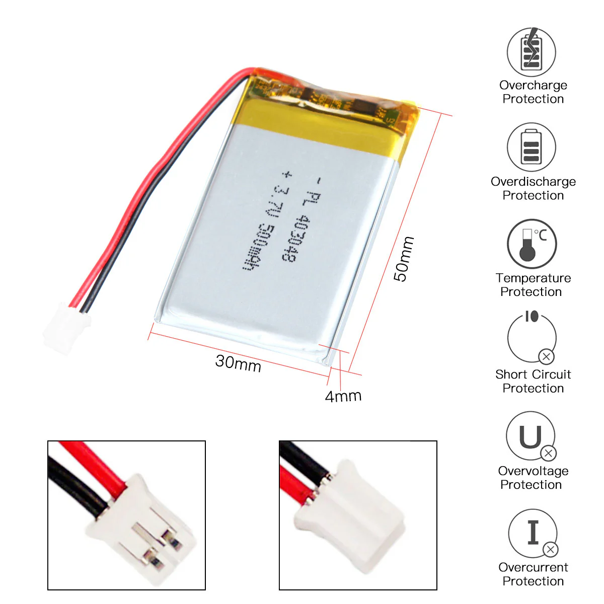 YDL 3.7V 500mAh 403048 Rechargeable Lithium Polymer Battery Length 50mm - Image 3