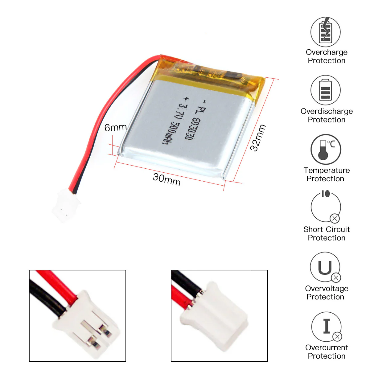 3.7V 500mAh 603030 Rechargeable Lithium Polymer Battery - Image 3