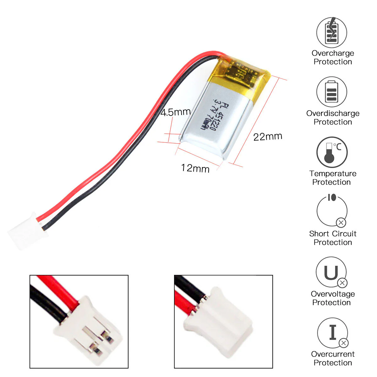 YDL 3.7V 70mAh 451220 Rechargeable Lithium Polymer Battery - Image 3