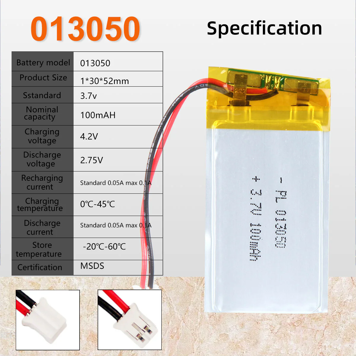 3.7V 100mAh 013050 Rechargeable Lithium Polymer Battery - Image 6