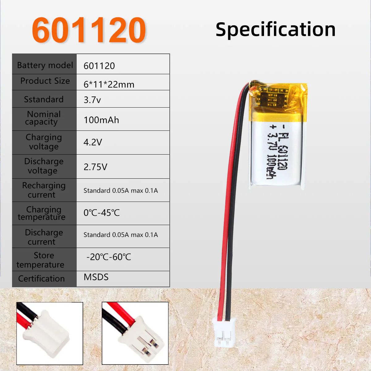 3.7V 100mAh 601120 Rechargeable Lithium Polymer Battery - Image 6