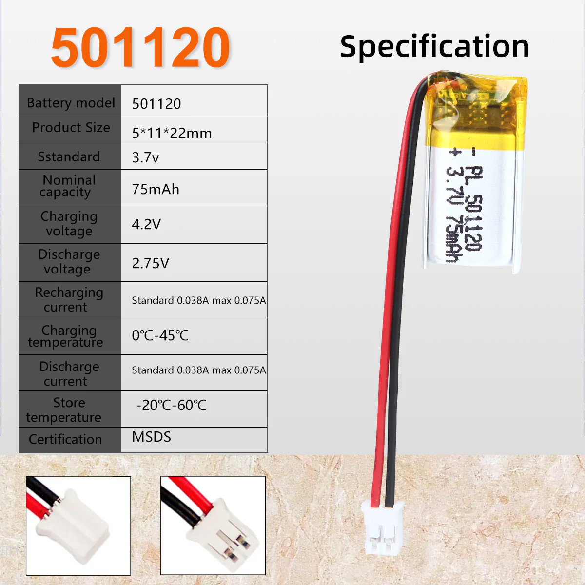 3.7V 75mAh 501120 Rechargeable Lithium Polymer Battery - Image 6